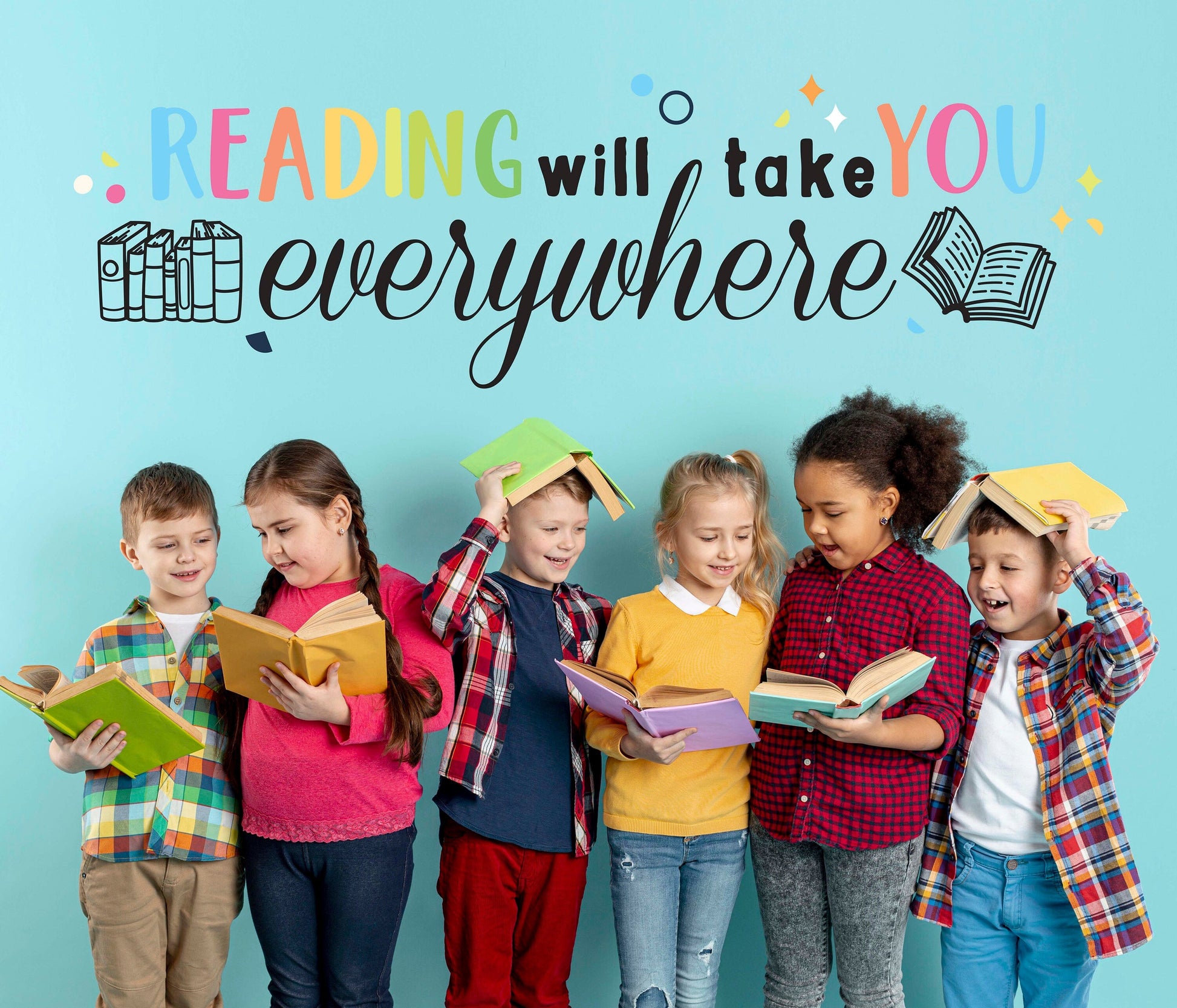 Reading will take you everywhere Wall Decal Playroom Stickers Classroom Decor Kids Books, LF356