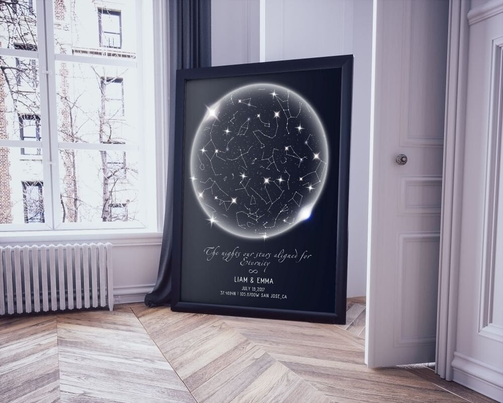 Star Map Print Custom Sky Constellations Name Poster Valentine's Day Gift Anniversary First Date, LF431