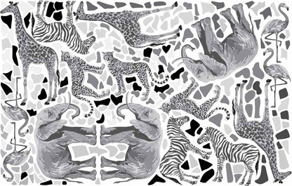 Safari Animals Stickers Terrazzo Wall Decals Gray Color Jungle Decor, LF436