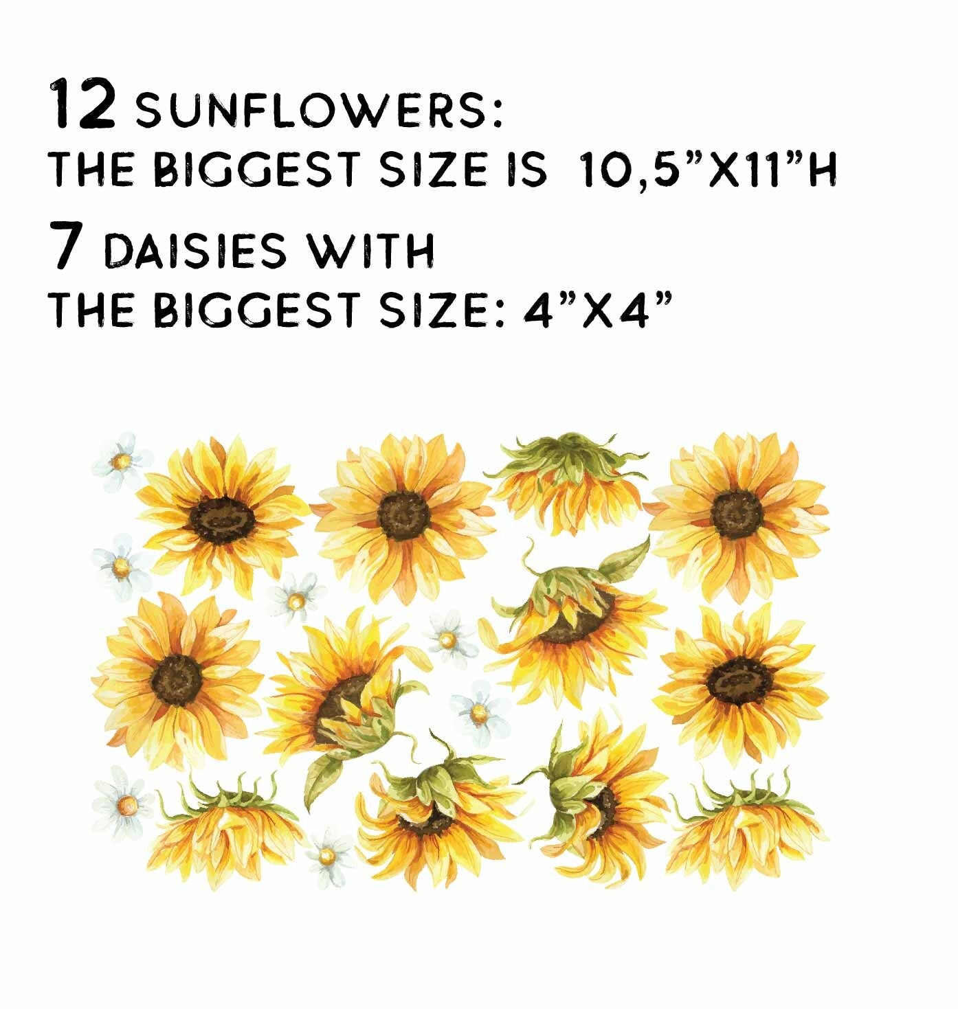 Sunflower Daisy Wall Decals Yellow Flowers Nursery Room Decor Chamomile Stickers, LF440