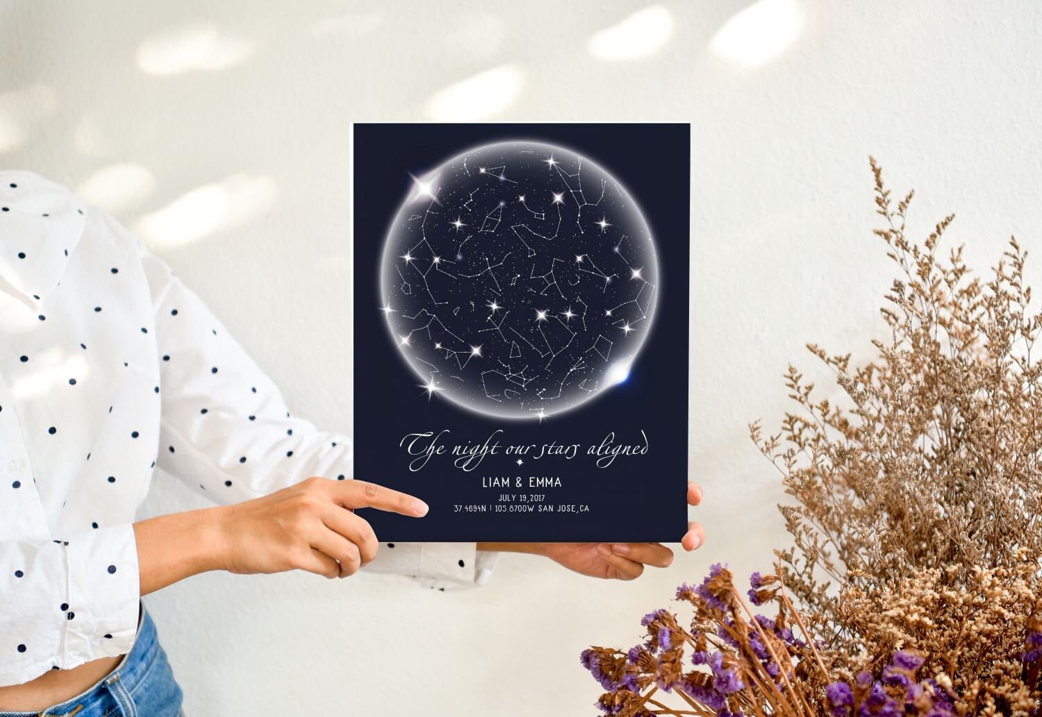 Star Map Print Custom Sky Constellations Name Poster Valentine's Day Gift Anniversary First Date, LF431