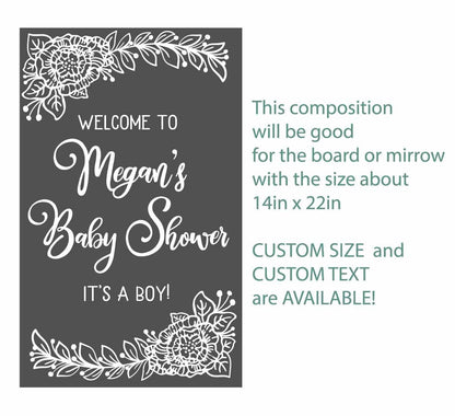 Custom Baby Shower Welcome Sign Vinyl Stickers Flowers Party Decoration, LF453