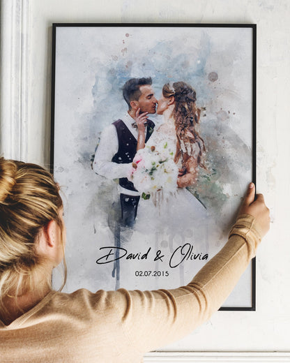 Personalized Anniversary Print Custom Wedding gift ideas Watercolor Portrait from photo Gift for Him