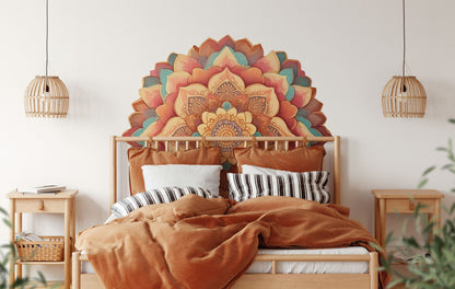 Headboard Mandala Vinyl Sticker Wall Decals Half Dome King Queen bed Watercolor Retro Vintage Style, LF467