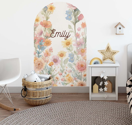 Floral Arch Wall Custom Name Decals Arrangement Wedding Decor Wildflower Nursery, LF468