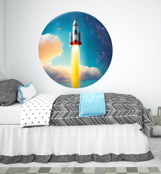 Rocket Wall Decals Clouds Sky Sticker Space Ship Decal Boy Girl Bedroom Classroom Decor Stars Clouds, LF481