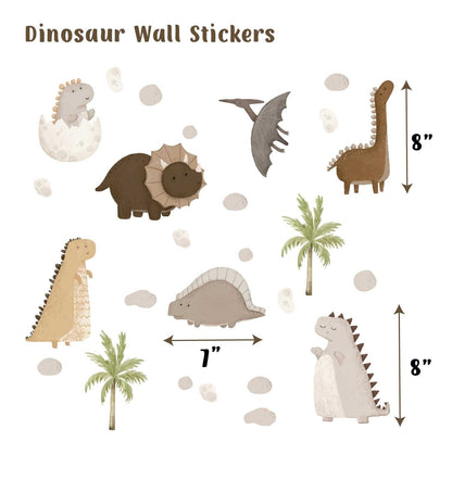 Dinosaur Wall Sticker Dino Decals Beige Gender Neutral Nursery Green Palm Tree Boho style room, LF474