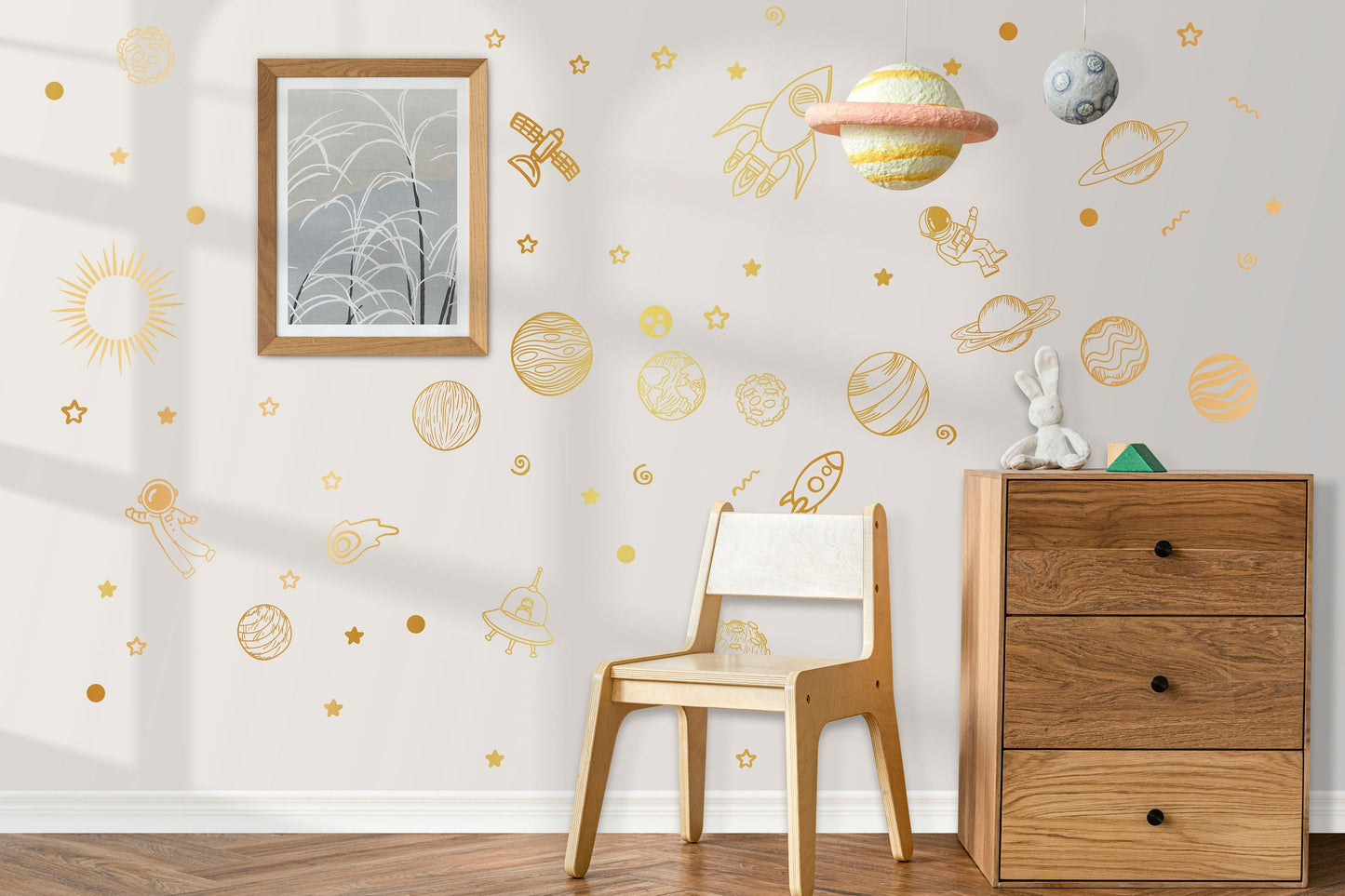 Outer Space Wall Decals Space Ship Stickers Solar System Astronaut Rocket Solar System Boys Girls Play Room nursery kids Stars Sun, LF478