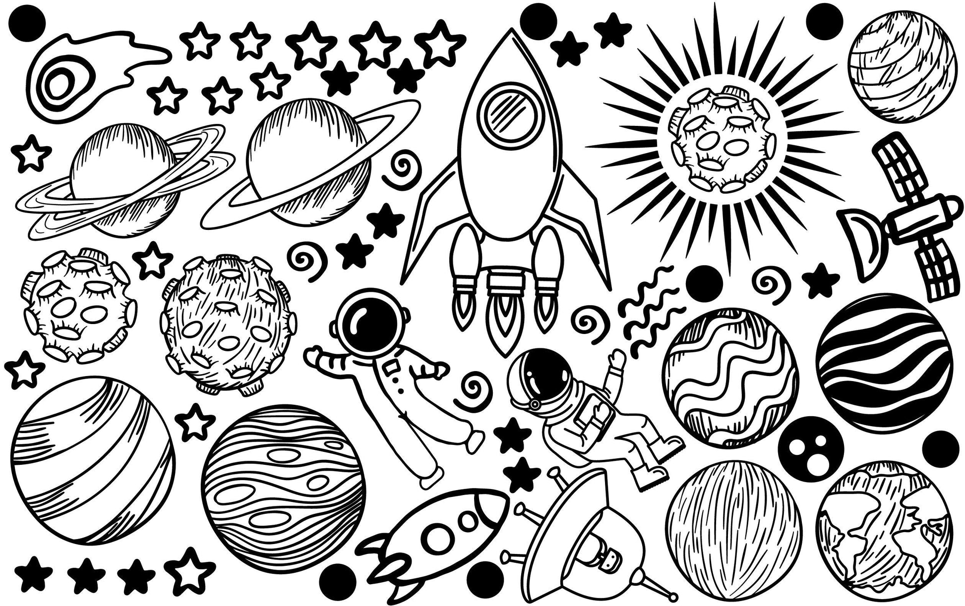 Outer Space Wall Decals Space Ship Stickers Solar System Astronaut Rocket Solar System Boys Girls Play Room nursery kids Stars Sun, LF478
