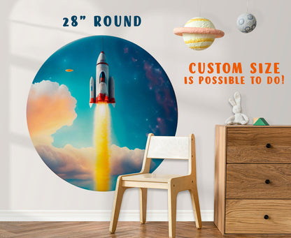 Rocket Wall Decals Clouds Sky Sticker Space Ship Decal Boy Girl Bedroom Classroom Decor Stars Clouds, LF481