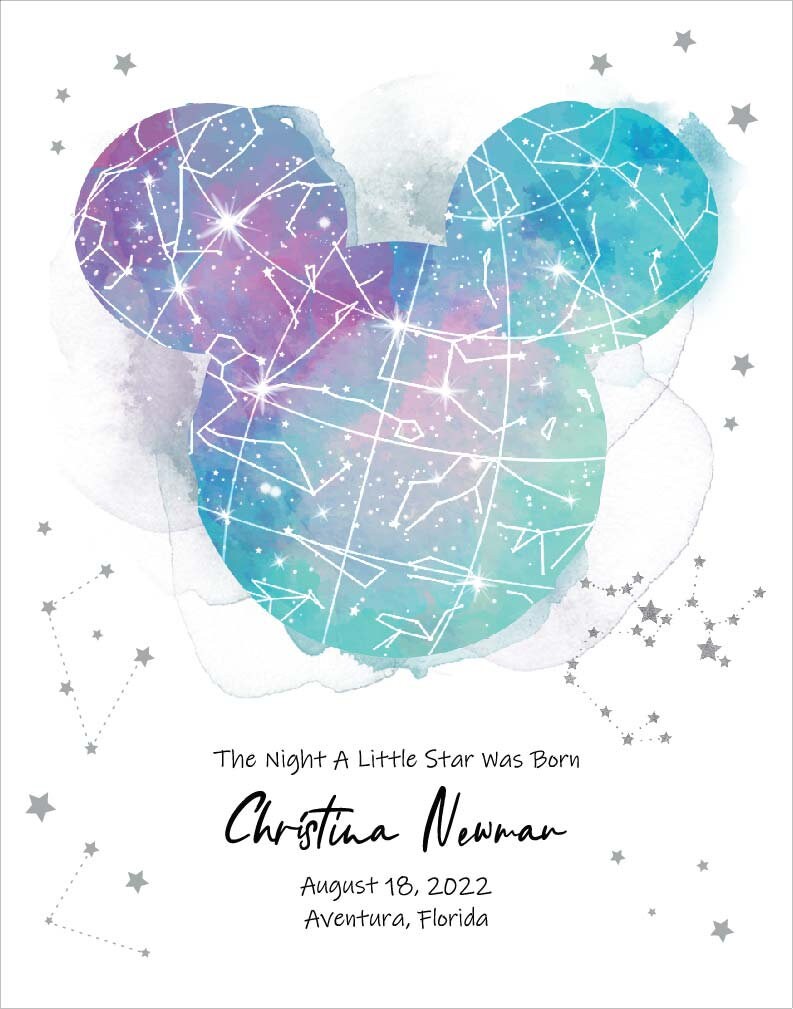 Star Map Personalized Print Custom Night Sky Constellation Gift Mickey Head Poster Night you were born Map By Date 1st Birthday Gift