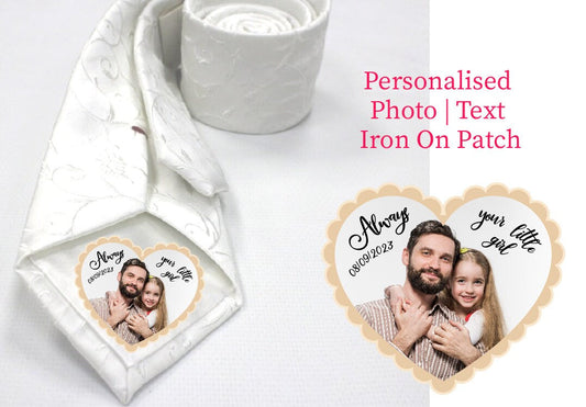 Personalised Dad tie patch iron on, Thank You Dad Wedding Label Custom Photo Tie Patch Father of the Bride Gift Neckties