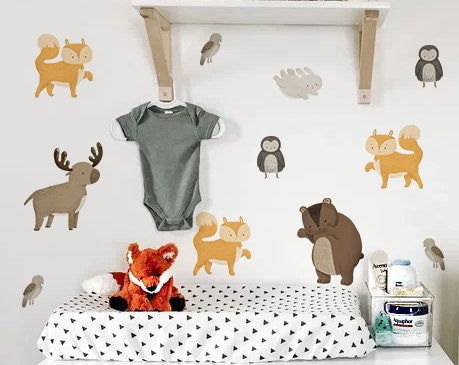 Animals Wall decals Forest Woodland Stickers Bear Fox Owl Wild Nursery Decor Boys Girls room Playroom, LF496