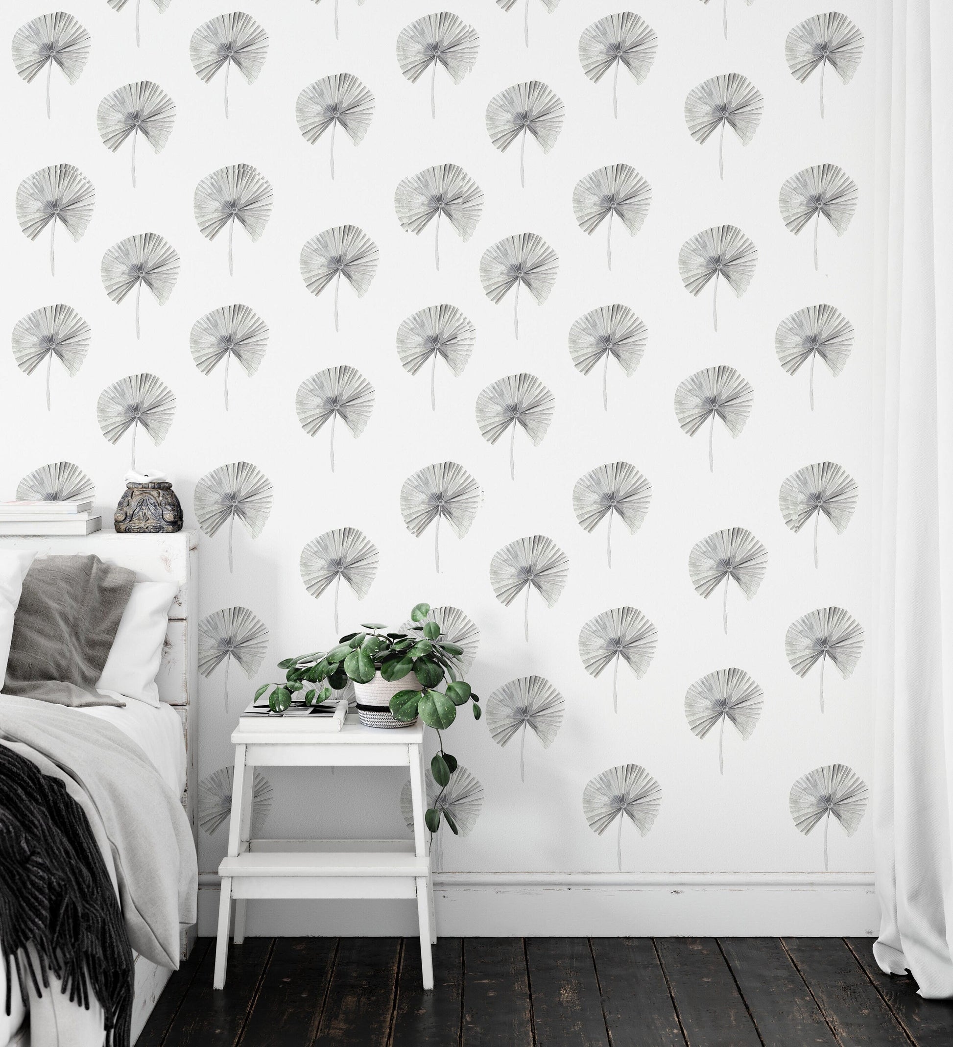 Palm Tree Leaves Wall Stickers Banana Leaf Decals Greenery Scandinavian Scandi Boho Industrial Gray Black and White Room Decor, LF501