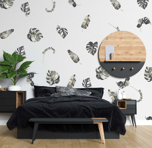 Palm Leaves Wall Decals Banana Boho Greenery Stickers Tropical Reusable Removable rent friendly, LF155