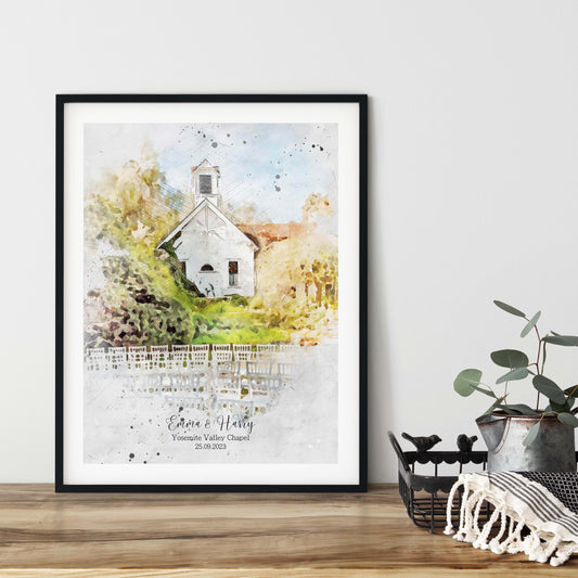 Wedding Venue Personalised Print Couple Gift, Anniversary Poster, Commission Art, Church Portrait