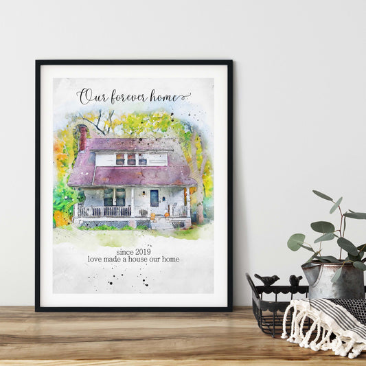 1st Wedding Anniversary Custom Gift Watercolour House Portrait Personalised Painting from Photo New Housewarming Print Our First Home Poster