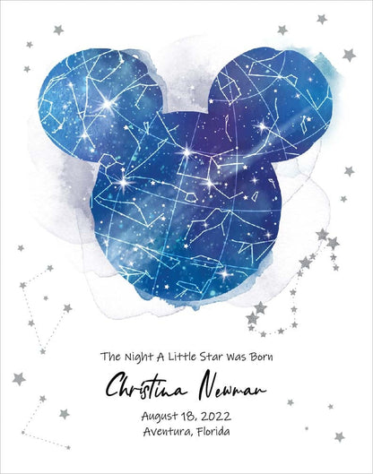 Star Map Personalized Print Custom Night Sky Constellation Gift Mickey Head Poster Night you were born Map By Date 1st Birthday Gift