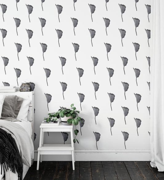 Calla Lilies Flowers Wall Stickers Floral Bedroom Decals Greenery Minimalism Scandi Boho Industrial Gray Black and White Room Decor, LF504