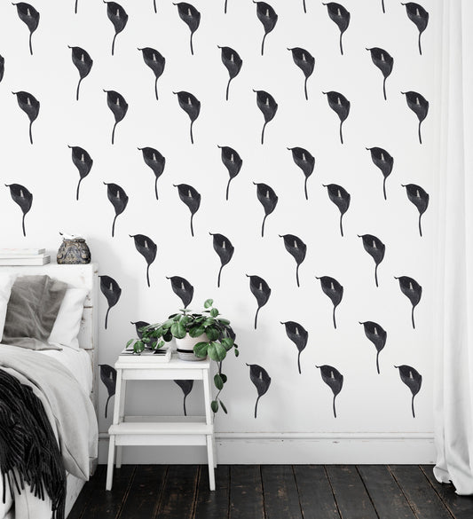 Calla Wall decals Lilies Flowers Stickers Floral Bedroom Greenery Minimalism Scandi Boho Industrial Gray Black and White Room Decor, LF505