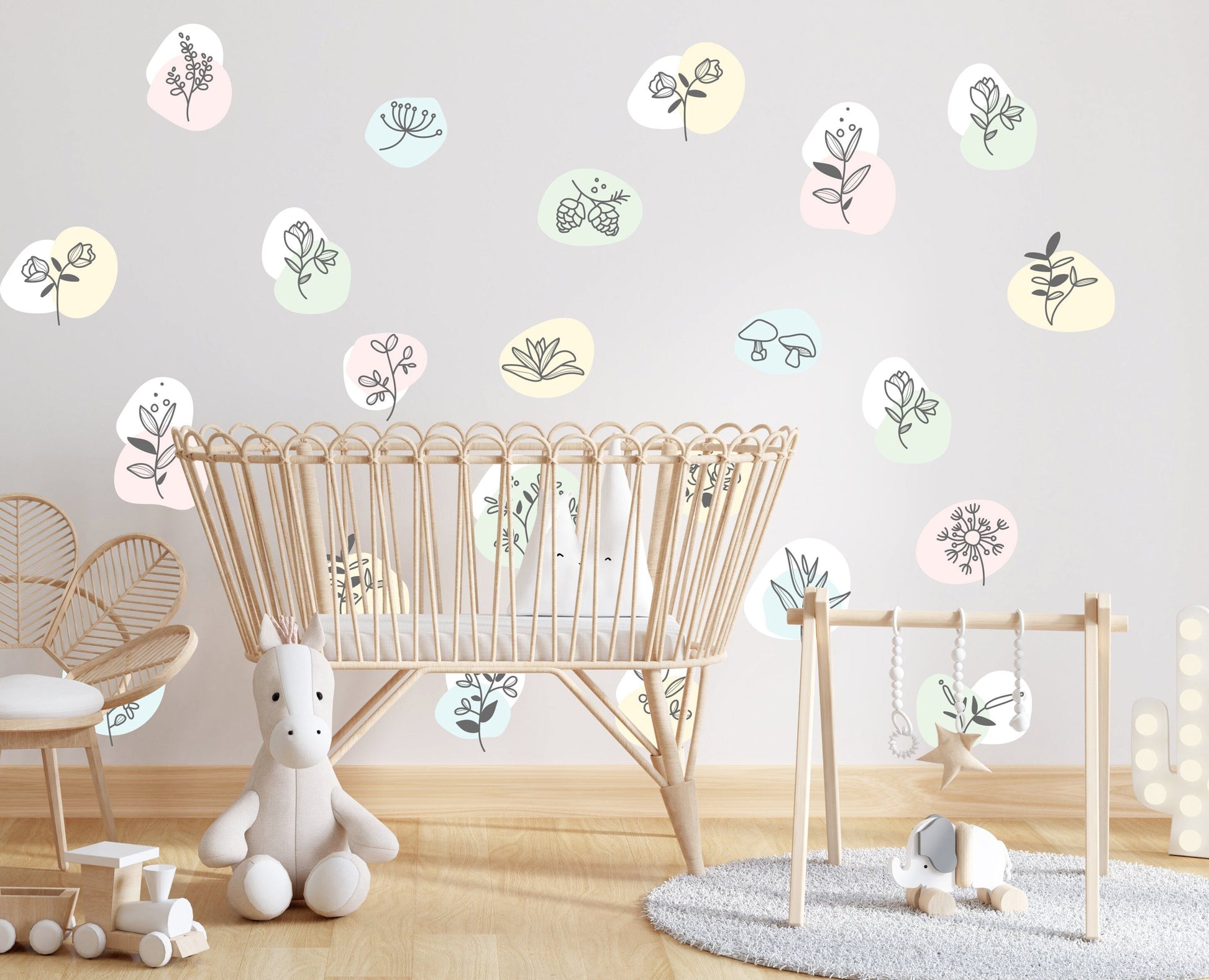 Wild Flowers Nursery Wall Stickers Colorful Polka Dots Decals Greenery Field Floral Bathroom Nature Decoration, LF533