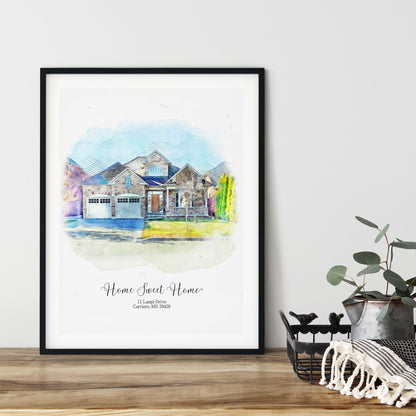 Watercolour House Portrait Personalised Painting, Drawing from Photo, New Home Gift, Housewarming Print, Our First Home Poster Realtor Gift