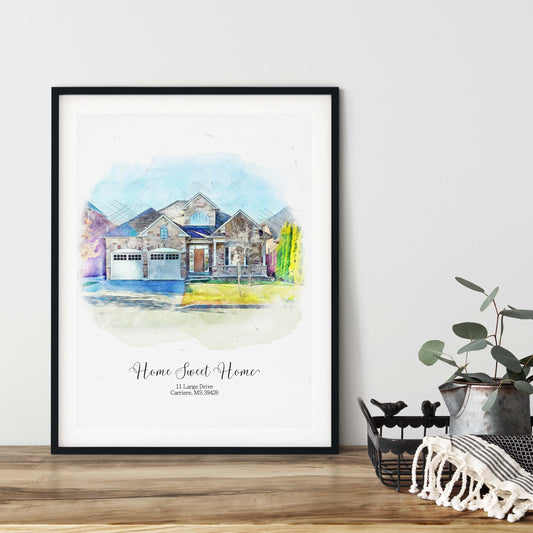 Watercolour House Portrait Personalised Painting, Drawing from Photo, New Home Gift, Housewarming Print, Our First Home Poster Realtor Gift