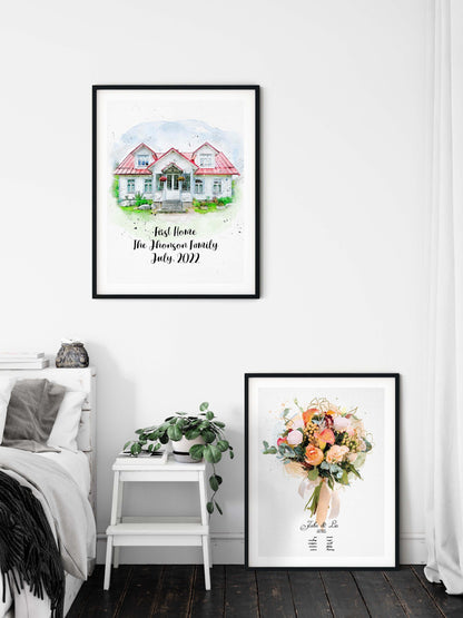 Couple Custom Gift for Anniversary Wedding Venue Personalised Print, Commission Art, Church Portrait, Watercolor Custom Drawing from Photo