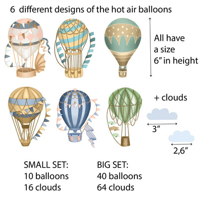 Hot Air Balloon Nursery Wall Decals Clouds Sky Stickers, LF566