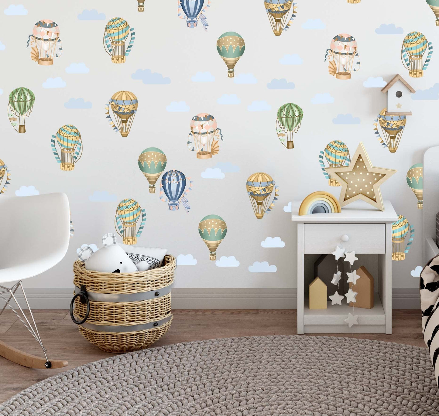 Hot Air Balloon Nursery Wall Decals Clouds Sky Stickers, LF566